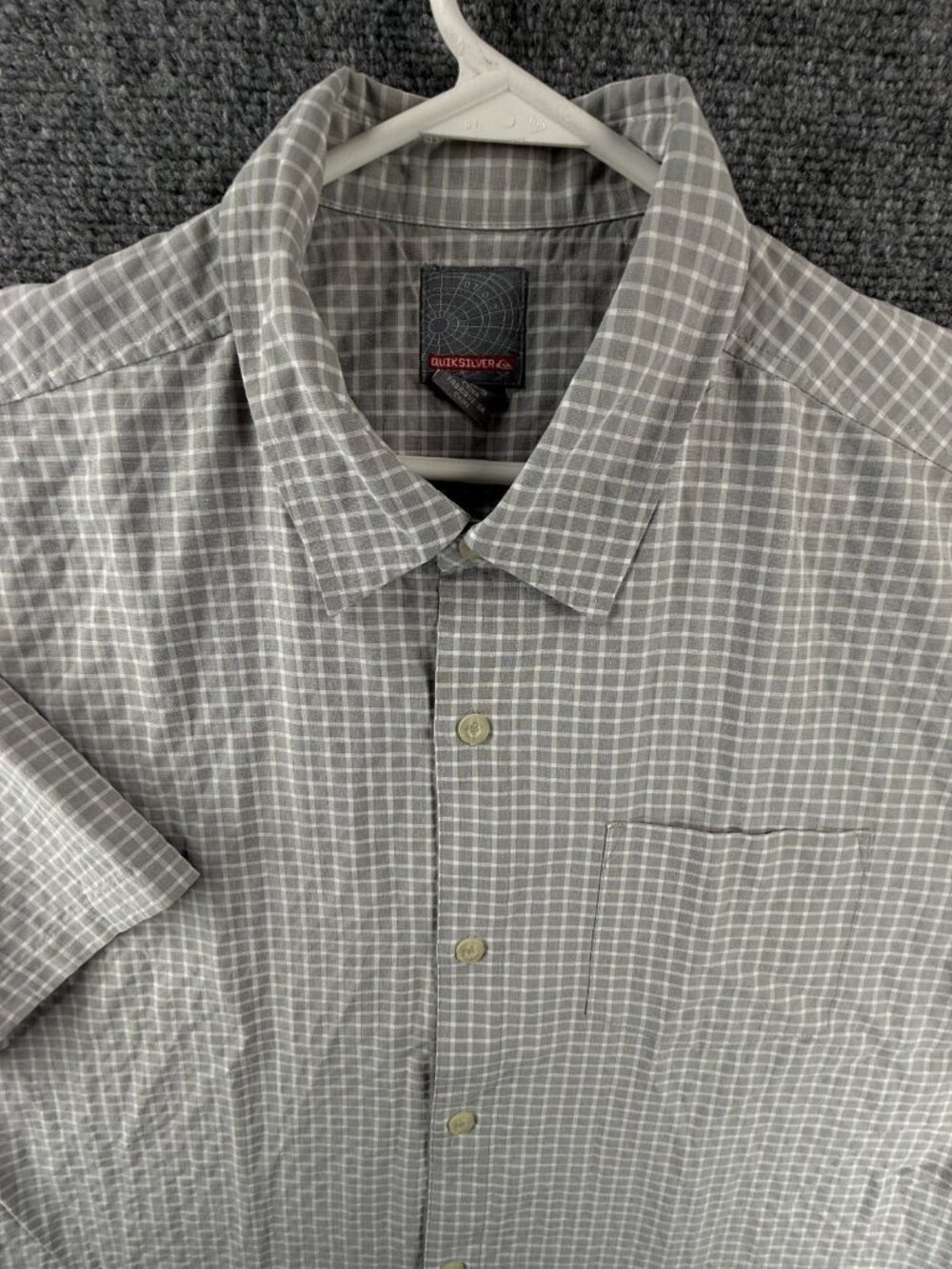 Quiksilver Polynosic Check Short Sleeve Large Gray Men Shirt Casual Skate Pocket
